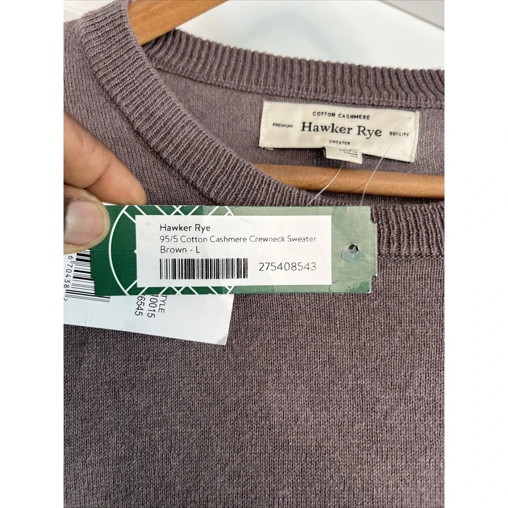 Hawker Rye Premium Quality Cotton Cashmere Pullover Sweater Men's L Brown New